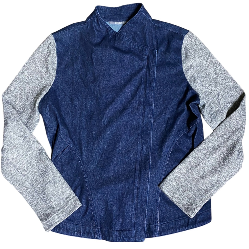 * Lisa Rinna Collection medium Navy and Heather Gray Zip-Up cardigan jacket